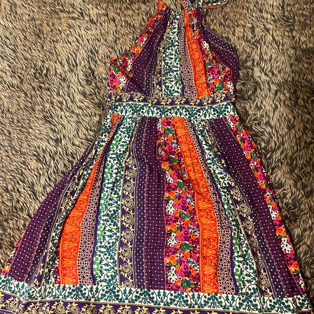 Colorful Patchwork Pattern Halter Neck Dress
